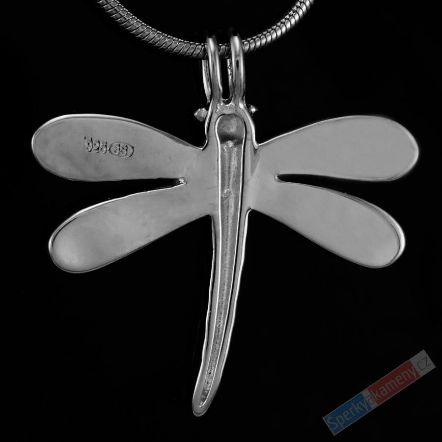 Originální stříbrný přívěsek (Ag 925/1000) s larimarem ve tvaru vážky, cca 22 x 27 mm, RARITA (LR6860P)