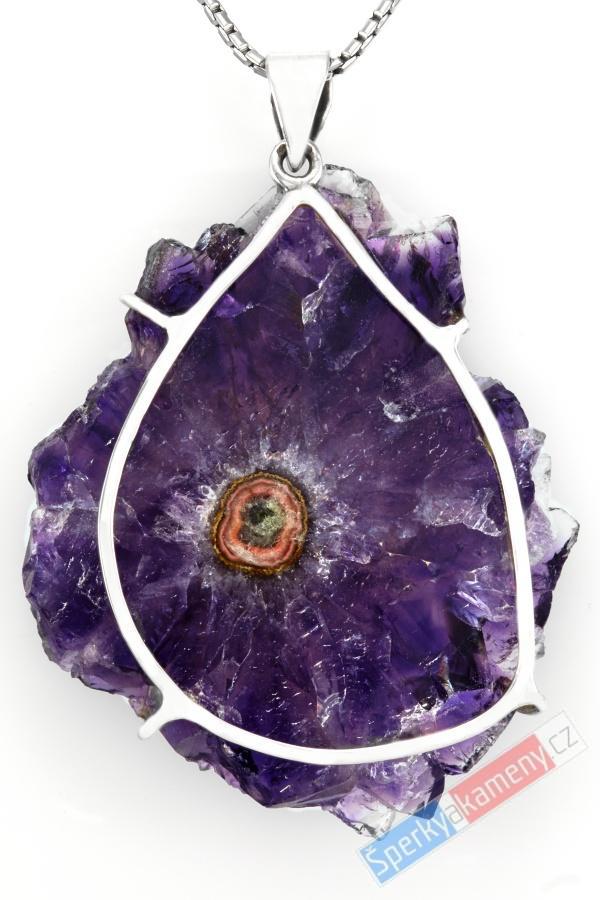 Extra velký stříbrný přívěsek (Ag 925/1000) s ametystovou růží QAA, cca 60 x 48 mm, nádherná tmavě fialová barva, "krajková květina IX" (AMR2662P)