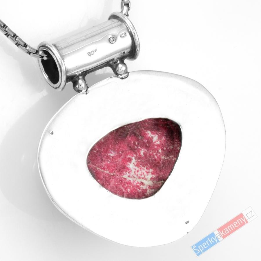 Stříbrný přívěsek (Ag 925/1000) s thulitem QAA, cca 32 x 39 mm, "anděl strážný", RARITA (THL1514P)