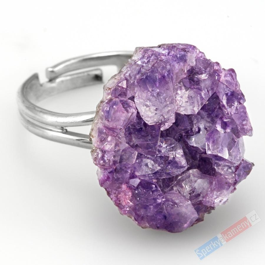 Prsten s drůzou ametystu QA, vel. kamene cca 19 x 16 mm (AM2092R)
