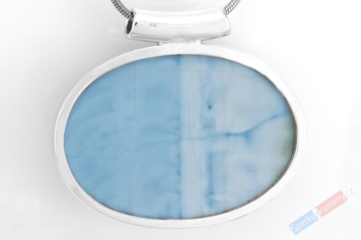 Větší stříbrný přívěsek (Ag 925/1000) s modrým opálem QA, ovál cca 29 x 40 mm, RARITA (OPM9084P)