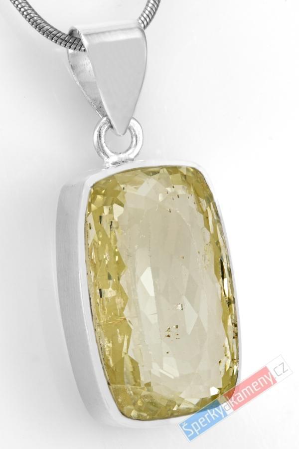 Unisex stříbrný přívěsek (Ag 925/1000) s broušeným hiddenitem QAA, cca 24 x 15 mm, RARITA (HN2118P)