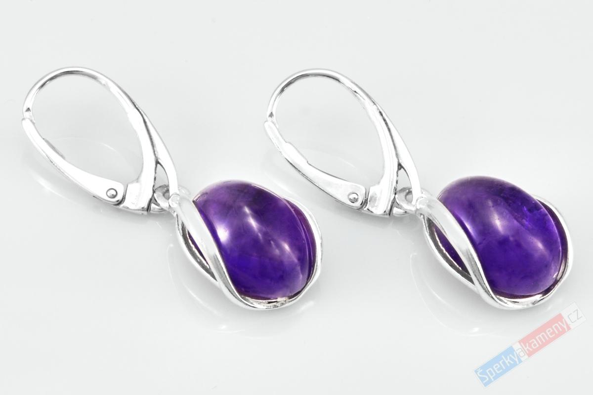 Stříbrné náušnice (Ag 925/1000) s tmavým ametystem QA, oválky cca 16 x 12 mm, "náušnice pro princeznu Večernici" (AM6721U)