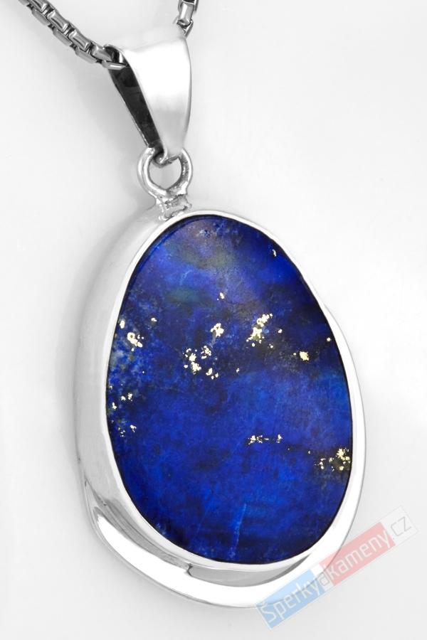 Stříbrný přívěsek (Ag 925/1000) s lapisem lazuli QAA, cca 38 x 29 mm, nádherná barva s prorosty pyritu, "hvězdy na noční obloze" (LL1539P)