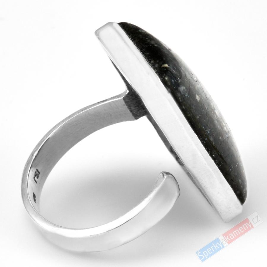 Velký unisex stříbrný prsten (Ag 925/1000) s Black Sun Stone QA, vel. kamene cca 28 x 18 mm, RARITA (BSS9081R)