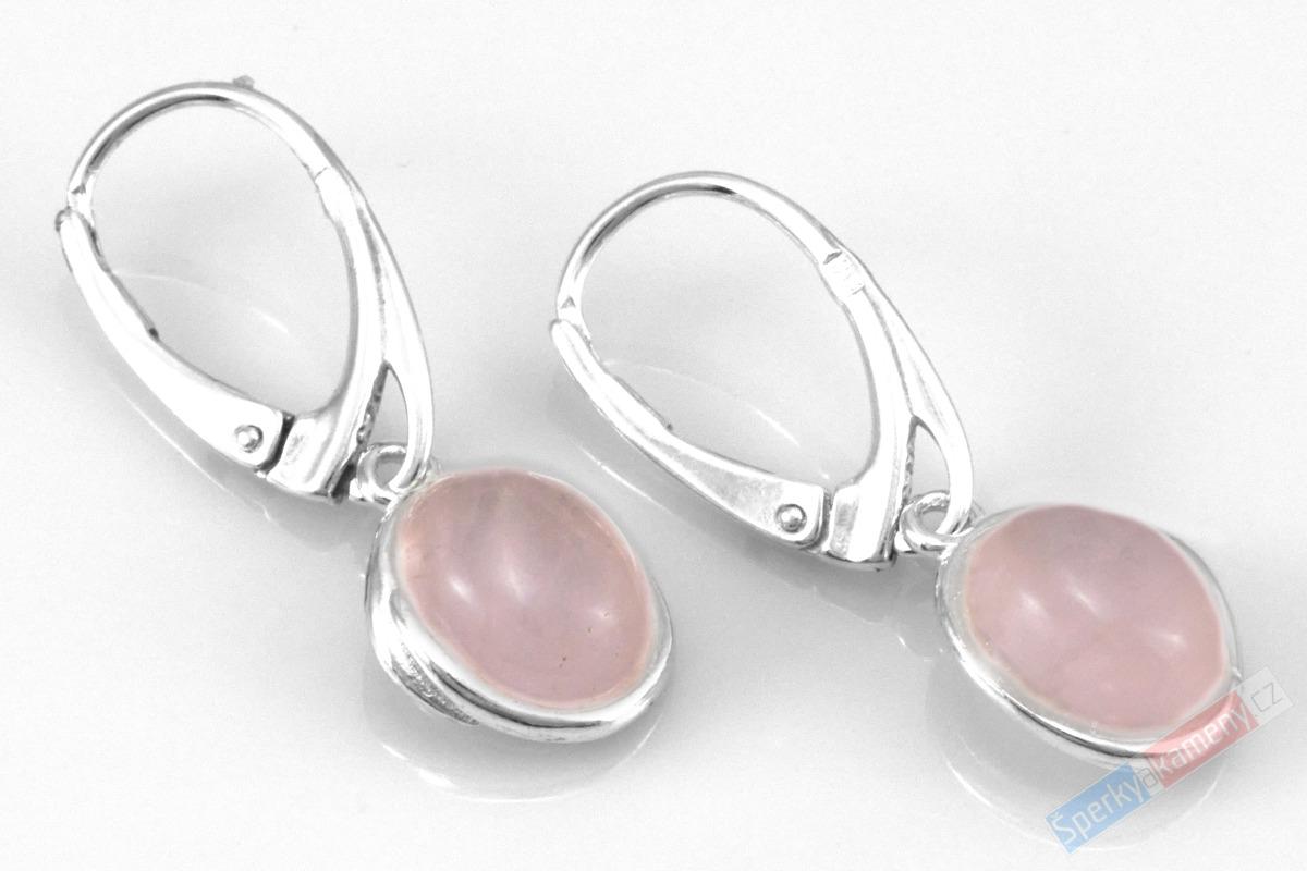 Stříbrné náušnice (Ag 925/1000) s růženínem QA, oválky cca 12 x 10 mm , "šperk pro něžnou vílu III" (R3950U)