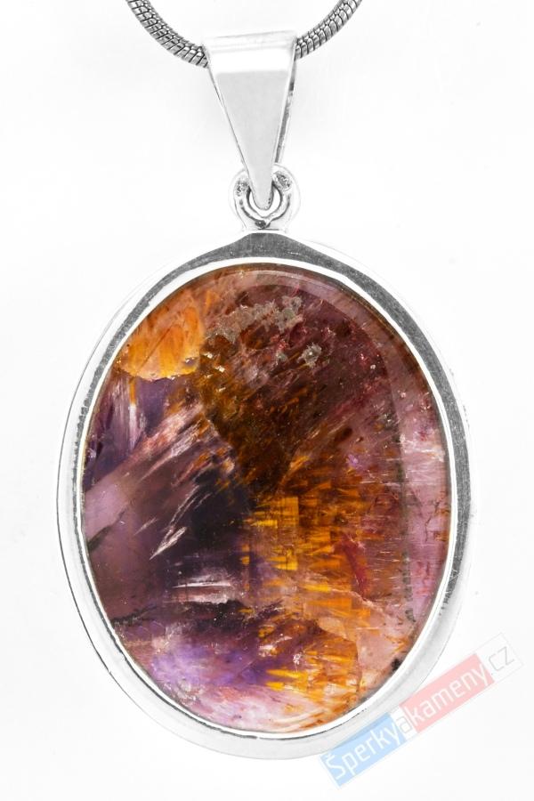 Unisex stříbrný přívěsek (Ag 925/1000) s kakoxenem QAA, ovál cca 32 x 26 mm, RARITA (KK2118P)