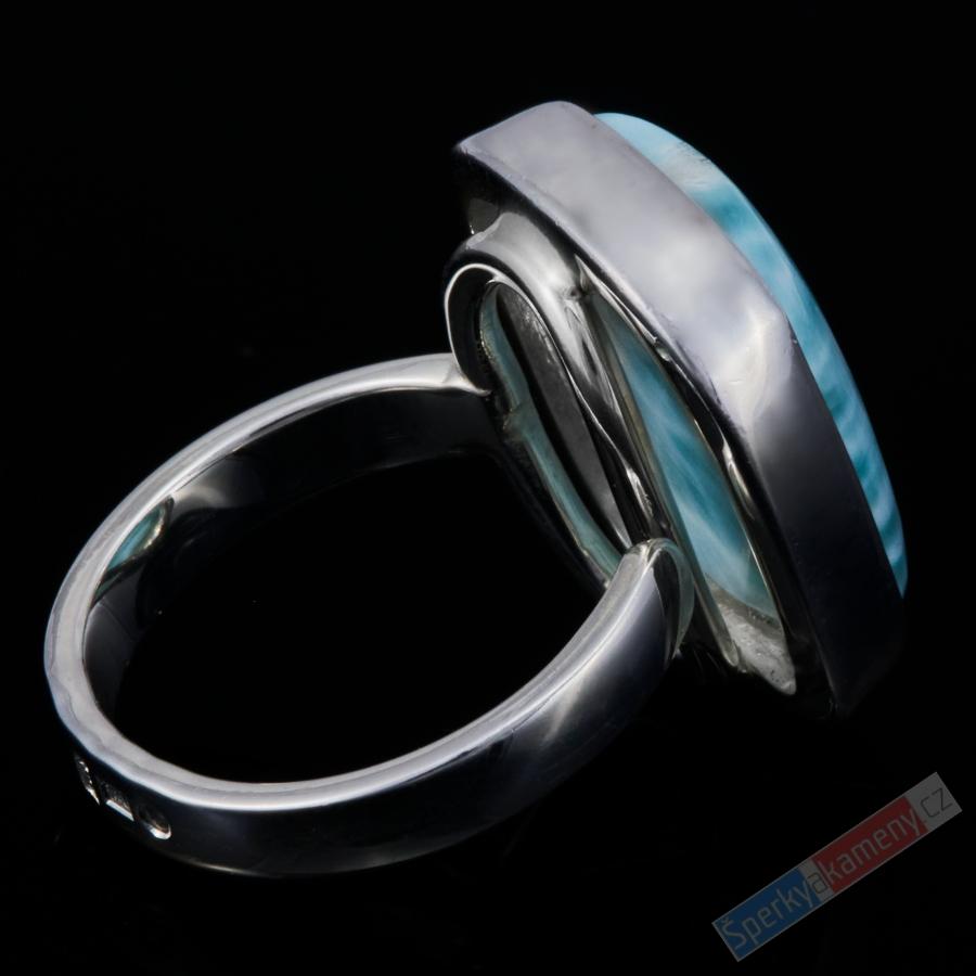Unisex stříbrný prsten (Ag 925/1000) s larimarem QA, vel. kamene cca 21 x 18 mm, nádherná kresba a barva, VELIKOST57/58, RARITA (LR1285R)