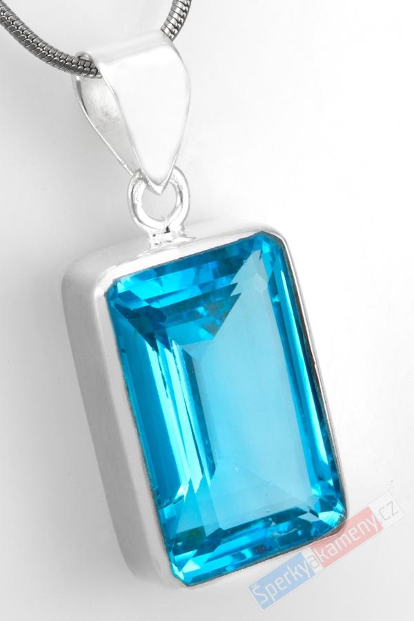 Stříbrný přívěsek (Ag 925/1000) se Swiss Blue topazem QAA, cca 24 x 16 mm, nádherná barva a brus, "laguna Bora Bora" (TP6001P)