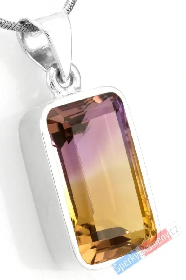 Stříbrný přívěsek (Ag 925/1000) s broušeným ametrínem QAA, cca 23 x 14 mm, "krása zapadajícího slunce", RARITA (AC5001P)