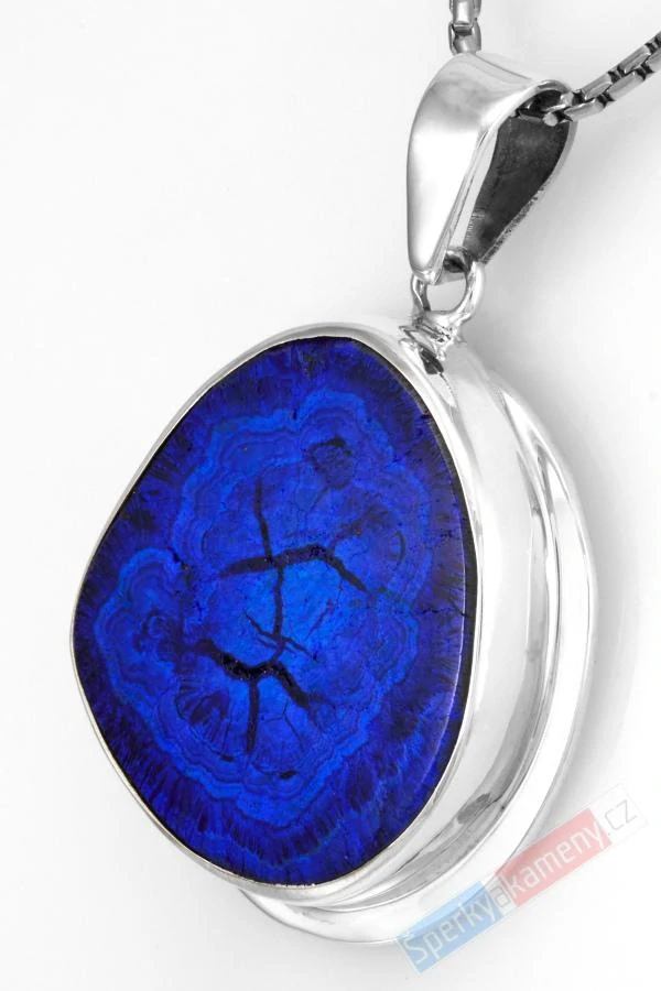 Unisex stříbrný přívěsek (Ag 925/1000) s azuritovou růží QAA, cca 35 x 31 mm, "modrý květ", RARITA (ARK2539P)