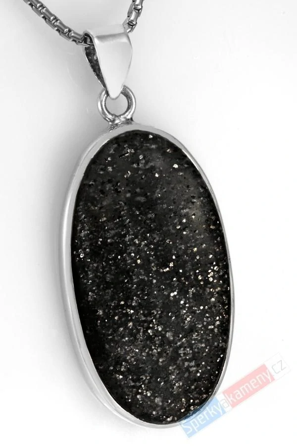 Větší stříbrný přívěsek (Ag 925/1000) s Black Sun Stone QA, ovál cca 43 x 25 mm, RARITA (BSS1513P)