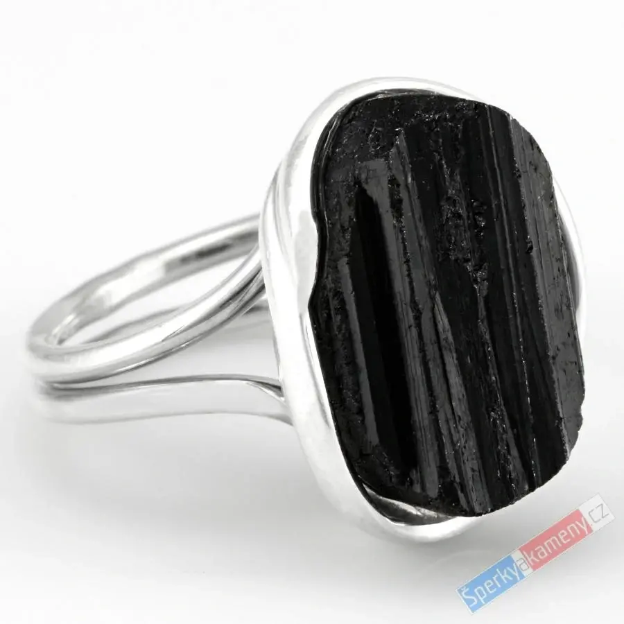 Stříbrný prsten (Ag 925/1000) s přírodním turmalínem skorylem QA, vel. kamene cca 21 x 16 mm, "ochrana před negativní energií", VELIKOST 58/59 (TU7331R)