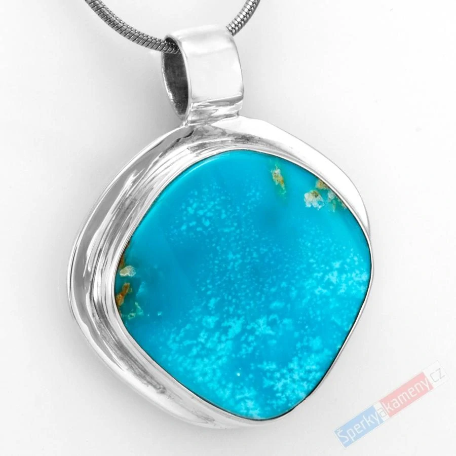 Unisex stříbrný přívěsek (Ag 925/1000) s arizonským tyrkysem QAA, cca 30 x 31 mm, nádherná barva, "letní obloha nad Arizonou", RARITA (TYS1307P)