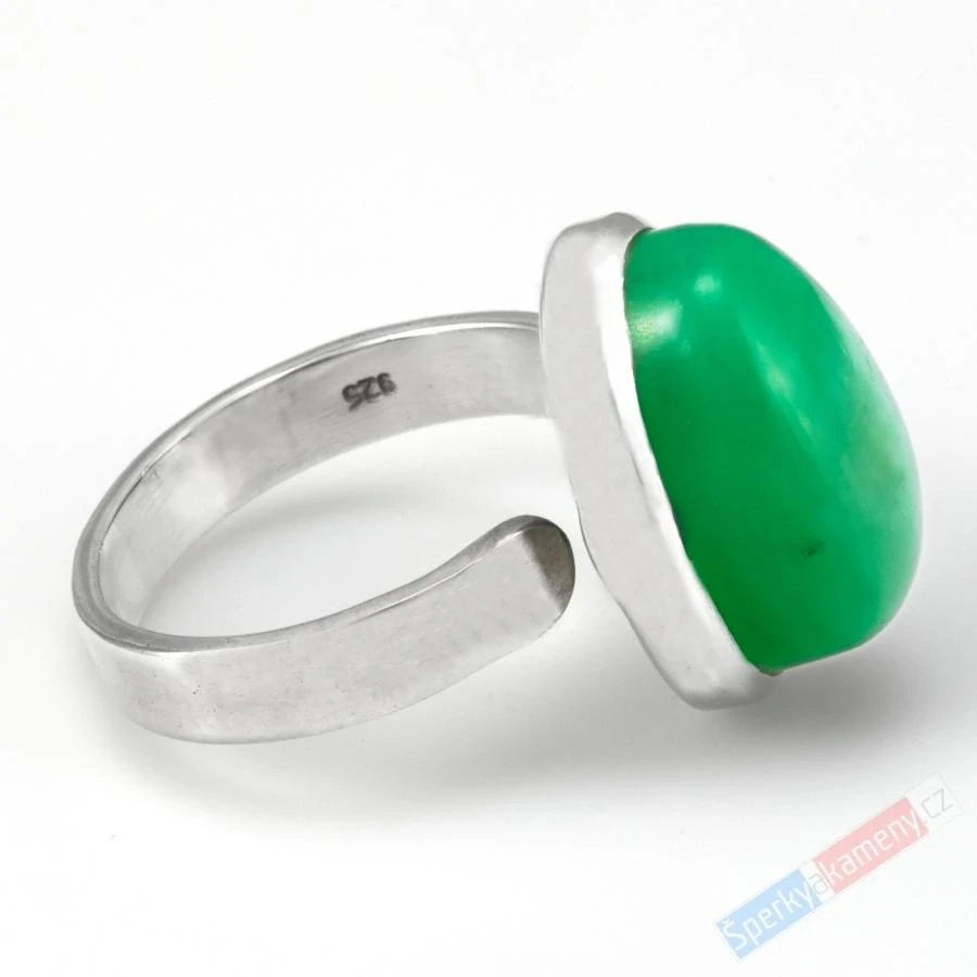 Stříbrný prsten (Ag 925/1000) s chryzoprasem QAA, vel. kamene cca 20 x 14 mm, RARITA (CHR9083R)