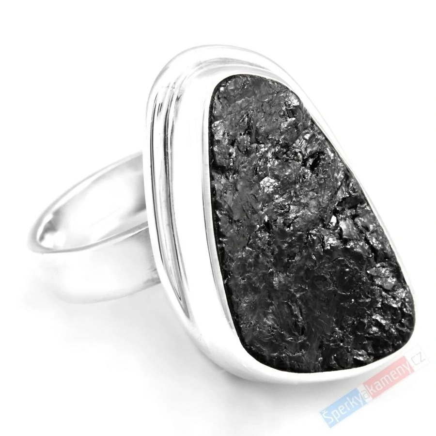 Stříbrný prsten (Ag 925/1000) s přírodním turmalínem skorylem QA, vel. kamene cca 28 x 19 mm "ochrana před negativní energii", VELIKOST 57/58 (TU1538R)
