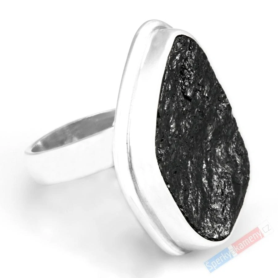 Velký stříbrný prsten (Ag 925/1000) s přírodním turmalínem skorylem QA, vel. kamene cca 30 x 21 mm "ochrana před negativní energii", VELIKOST 58/59 (TU1516R)