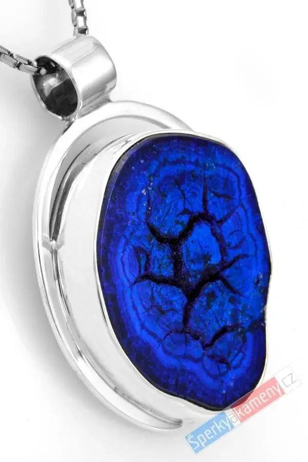 Větší stříbrný přívěsek (Ag 925/1000) s azuritovou růží QAA, obrácená kapka cca 40 x 34 mm, "květ pro krásku v modrém", RARITA (ARK2994P)