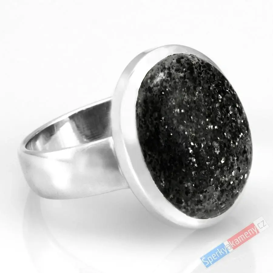 Unisex stříbrný prsten (Ag 925/1000) s Black Sun Stone QA, vel. kamene cca 20 x 17 mm, POUZE VELIKOST 60/61, RARITA (BSS9087R)