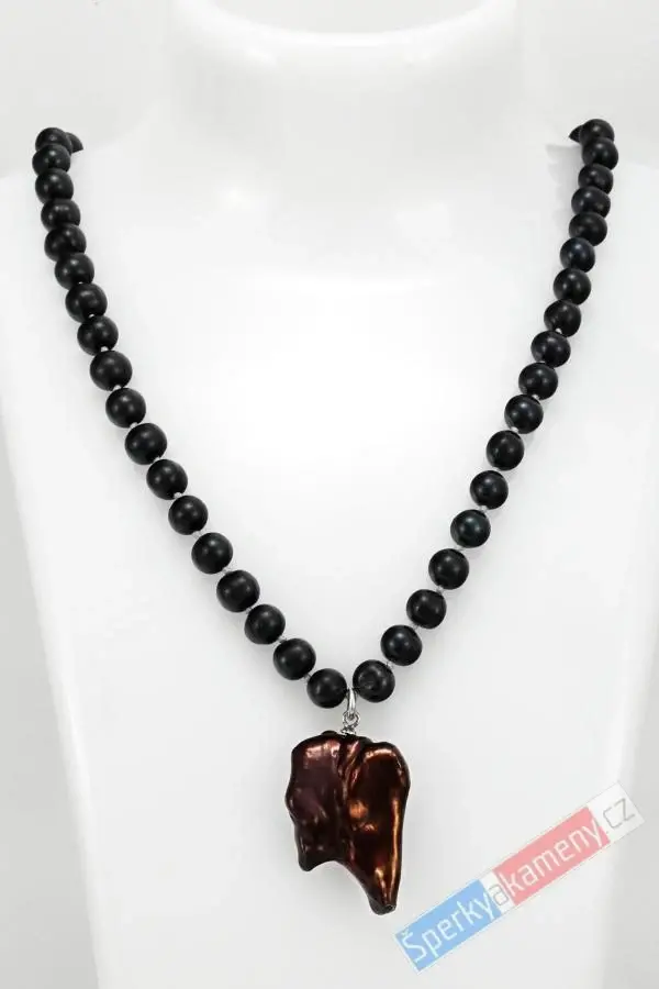 Originální náhrdelník v boho stylu ze sladkovodních černých provazovaných perel s přívěskem z Biwa perly multicolor QA, stříbro Ag 925/1000, "šperk pro jezerní princeznu III" (PCM7260S)
