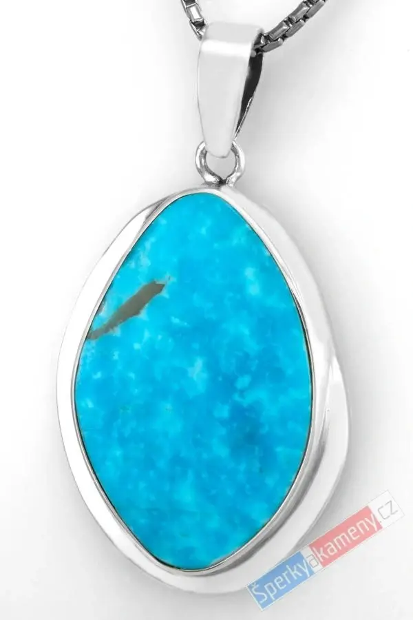 Unisex stříbrný přívěsek (Ag 925/1000) s arizonským tyrkysem QAA, cca 38 x 28 mm, nádherná barva, "letní obloha nad Arizonou", RARITA (TYS1416P)