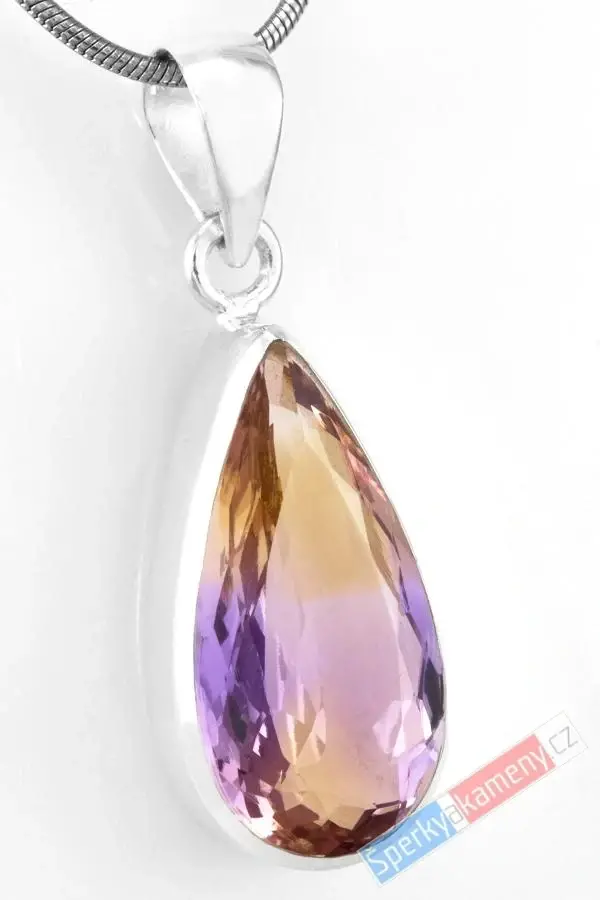 Stříbrný přívěsek (Ag 925/1000) s broušeným ametrínem QAA, kapka cca 25 x 13 mm, "krása zapadajícího slunce", RARITA (AC1518P)