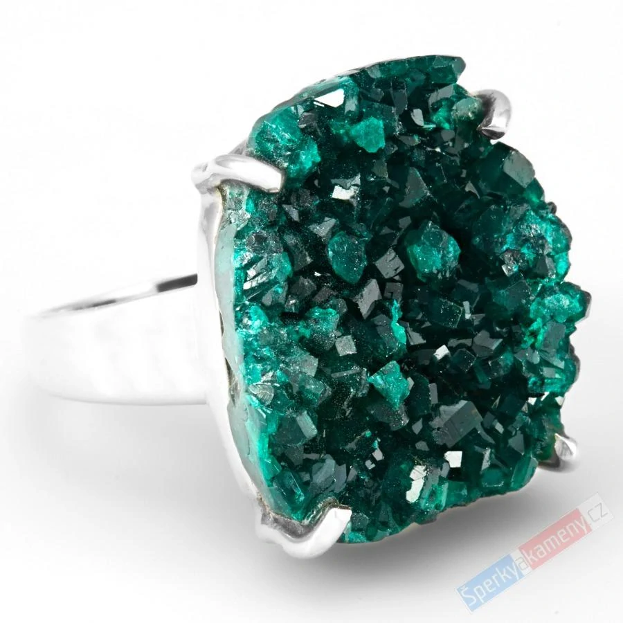 Unisex stříbrný prsten (Ag 925/1000) s přírodním dioptasem QAA, vel. kamene cca 22 x 18 mm, nádherná barva, "kámen srdce", POUZE VELIKOST 60, RARITA (DI3328R)