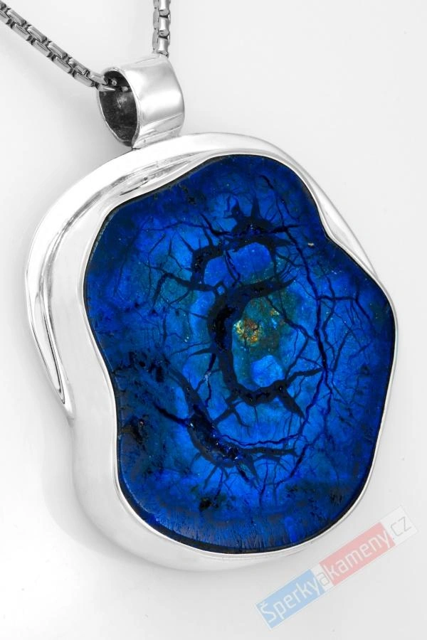 Větší stříbrný přívěsek (Ag 925/1000) s azuritovou růží QAA, cca 42 x 41 mm, "květ pro krásku v modrém", RARITA (ARK4745P)