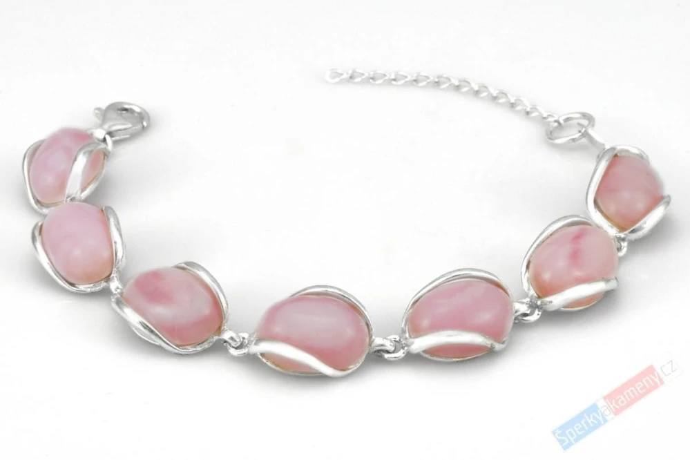 Originální stříbrný náramek (Ag 925/1000) s andskými růžovými opály QA, 7 kamenů o velikosti cca 14 x 10 mm, "šperk pro princeznu z růžového kralovství", RARITA (OS1976NS)