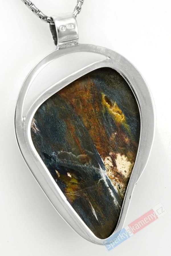 Velký stříbrný přívěsek (Ag 925/1000) s pietersitem QAA, cca 52 x 38 mm, "noční bouře na poušti Namib", RARITA (PS2414P)