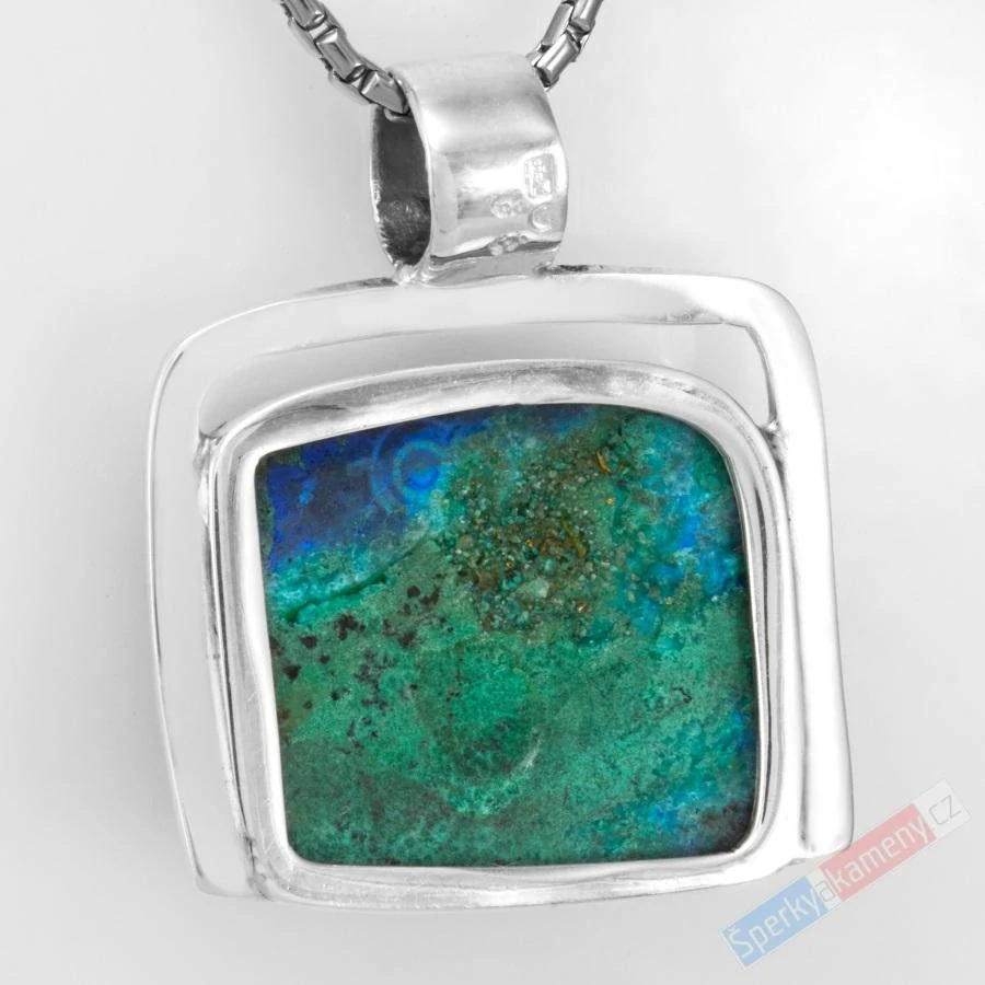 Unisex stříbrný přívěsek (Ag 925/1000) s azuritem QAA, cca 25 x 28 mm, "mořské hlubiny", RARITA (AR1573P)