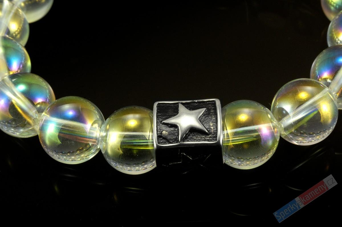 Náramek z křišťálu Aqua Aura "polární záře", kuličky cca 10 mm (KR182NS)