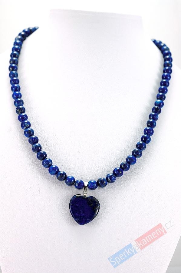 Náhrdelník z lapisu lazuli, QA "modré srdce", kuličky cca 7 mm (LL550S)