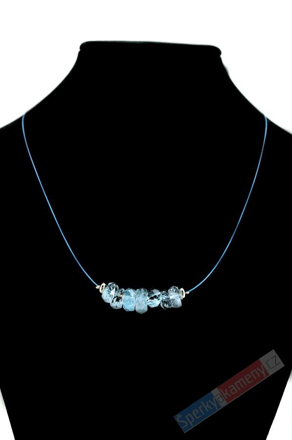Originální náhrdelník z broušeného akvamarínu QAA na lanku, stříbro Ag 925/1000, velké nepravidelné čočky cca 6-7 x 9-10 (AK4702S)