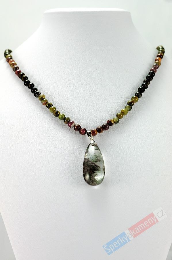 Náhrdelník z lodolitu a turmalínu "podmořský svět III" (LOT601S)