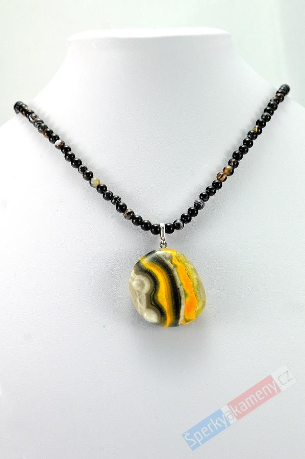 Náhrdelník z bumblebee jaspisu "let čmeláka X", RARITA (JSB459S)