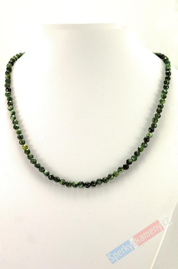 Náhrdelník z broušeného serafinitu QAA, stříbro Ag 925/1000,  kuličky cca 4 mm, RARITA, délka cca 43 cm (SF750B)