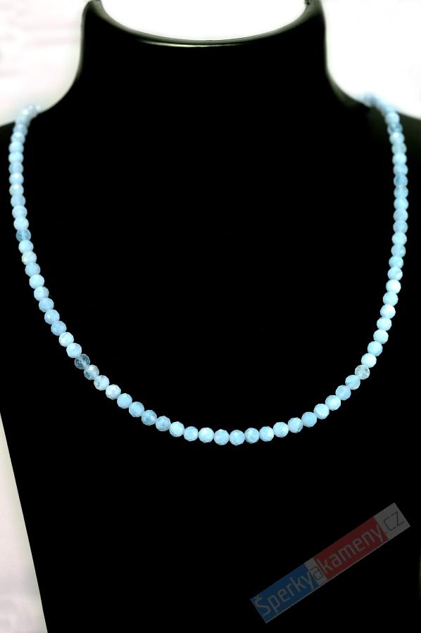 Náhrdelník z broušeného modrého chalcedonu QA, kuličky cca 3 mm (CHA250B)