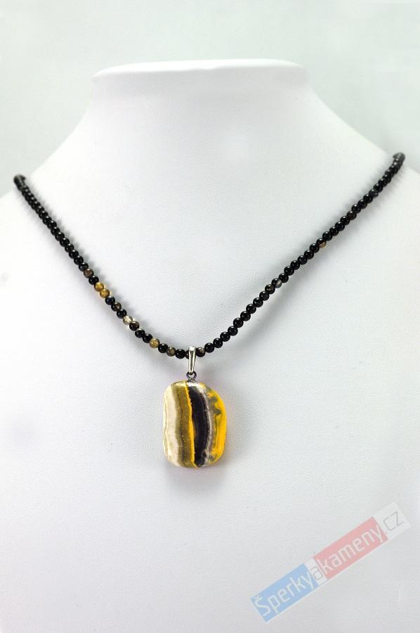 Náhrdelník z bumblebee jaspisu "let čmeláka XI", RARITA (JSB460S)