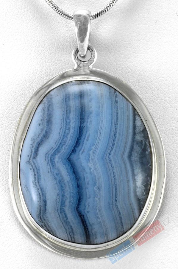 Stříbrný přívěšek (Ag 925/1000) s modrým chalcedonem QA, ovál cca 40 mm (CHA526P)