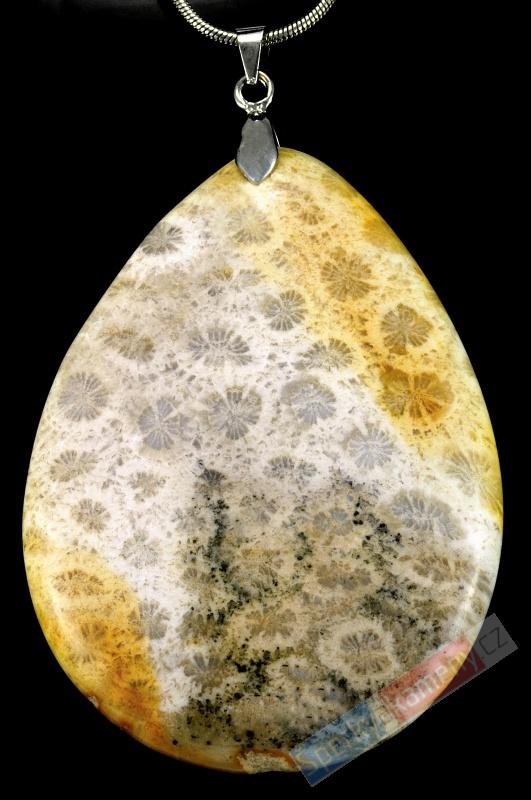 Přívěšek z fosilního korálu QAA, velká kapka cca 58 x 44 mm (KF490P)