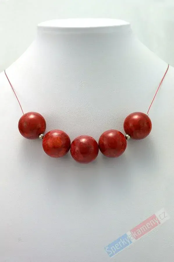 Originální náhrdelník z houbového korálu na lanku, kuličky cca 20 mm (KH330S)
