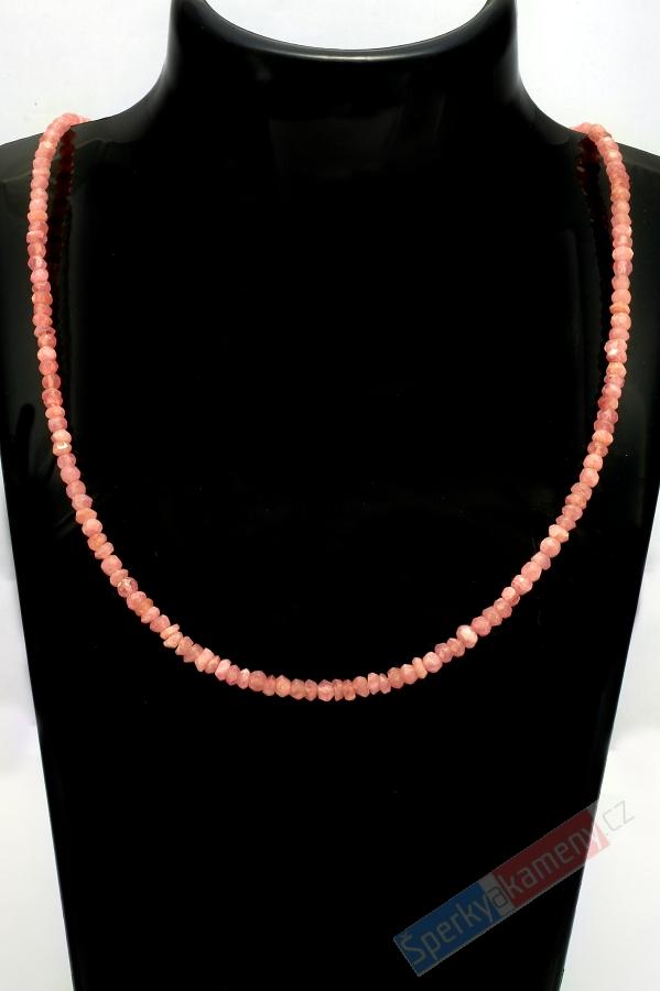 Náhrdelník z broušeného rodochrozitu QAA, kuličky cca 3 mm, stříbro Ag 925/1000, délka cca 46 mm (RCH650B)