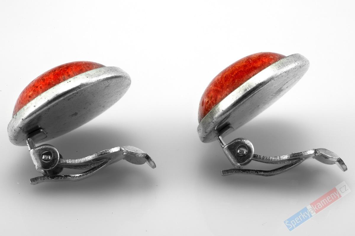 Náušnice - klipsy s houbovým korálem, kulatý tvar o průměru cca 17 mm (KH121UK)