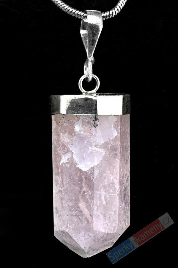 Stříbrný přívěšek (Ag 925/1000) s morganitem QA, krystal cca 27 x 13 mm (MG3330P)