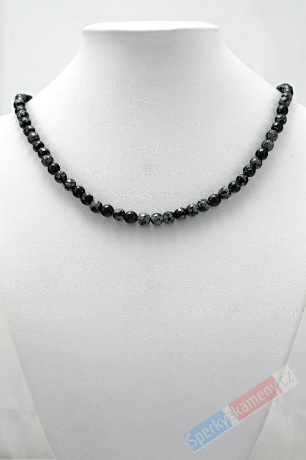 Unisex náhrdelník ze sněžného obsidiánu QA, kuličky cca 5 mm "ochrana, vůle a vytrvalost II" (OB320S)
