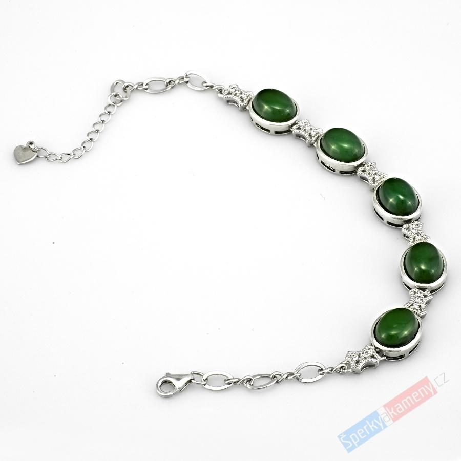 Originální stříbrný náramek (Ag 925/1000) s nefritem QA, oválky cca 12 mm (NE1210NS)