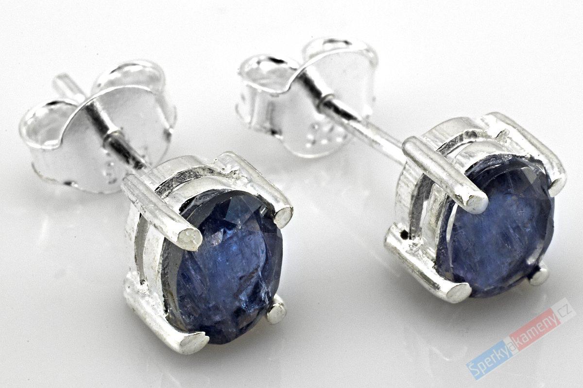 Stříbrné náušnice (Ag 925/1000) s iolitem QA, puzetky prům. cca 7 mm, RARITA (LI2910U) 