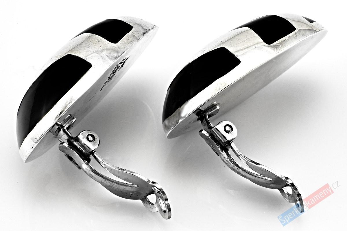 Designové stříbrné náušnice (Ag 925/1000) s mexickým onyxem, cca 32 mm (DON4240U)