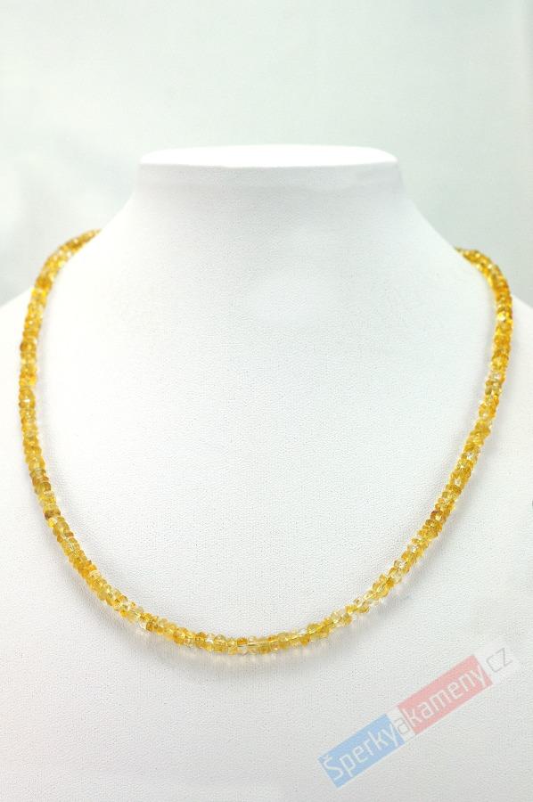Náhrdelník z citrínu QA, čočky cca 2 x 4 mm, stříbro Ag 925/1000 (CI363B)